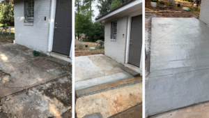 Trio photo - before during and after of porch resurfacing